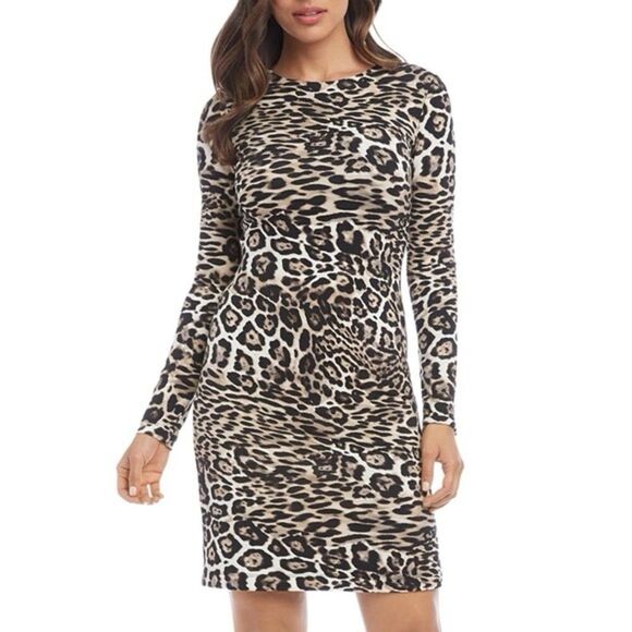 Karen Kane Leopard Print Long Sleeve Sheath Dress - Picture 1 of 11